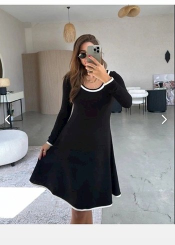 UZUN KOLLU YUVARLAK YAKA MİDİ İKİ İPLİK VİSKON ELBİSE - Görsel 4