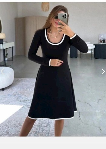 UZUN KOLLU YUVARLAK YAKA MİDİ İKİ İPLİK VİSKON ELBİSE - Görsel 2