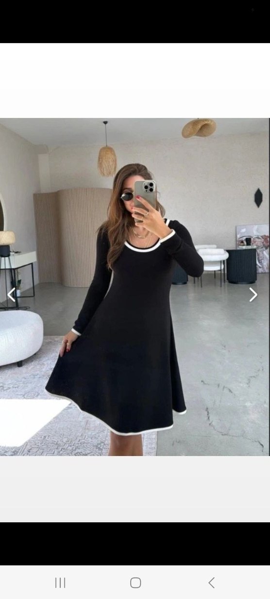 UZUN KOLLU YUVARLAK YAKA MİDİ İKİ İPLİK VİSKON ELBİSE - Görsel 4