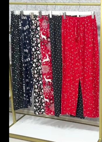 Süet pijama alt kırmızı ve beyaz kalpli - Görsel 4