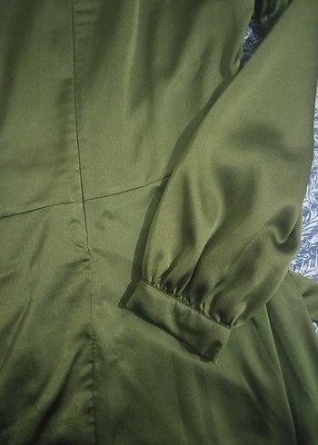 Uzun Kol Drapeli Haki Abiye Elbise - Görsel 8