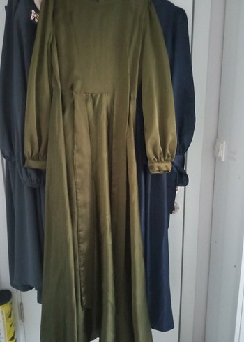 Uzun Kol Drapeli Haki Abiye Elbise - Görsel 3