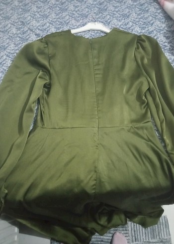 Uzun Kol Drapeli Haki Abiye Elbise - Görsel 6