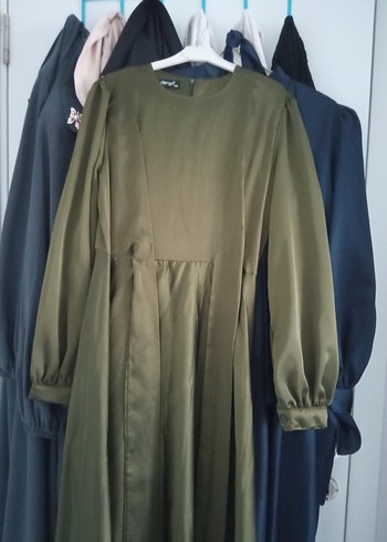 Uzun Kol Drapeli Haki Abiye Elbise - Görsel 2