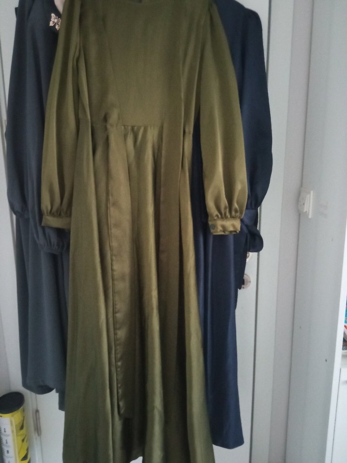 Uzun Kol Drapeli Haki Abiye Elbise - Görsel 3