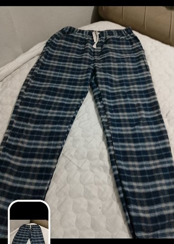 l Beden Kadın Mavi Ekose Rahat Pijama Altı