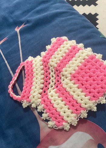 Pembe Beyaz Örgü Banyo Lifi - Görsel 3