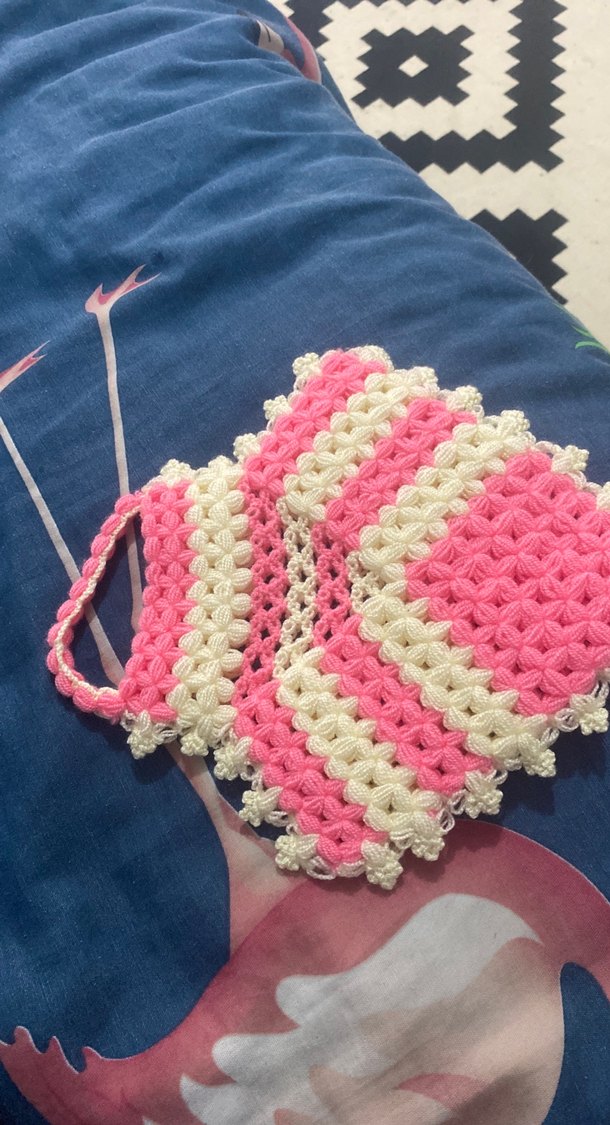 Pembe Beyaz Örgü Banyo Lifi - Görsel 3