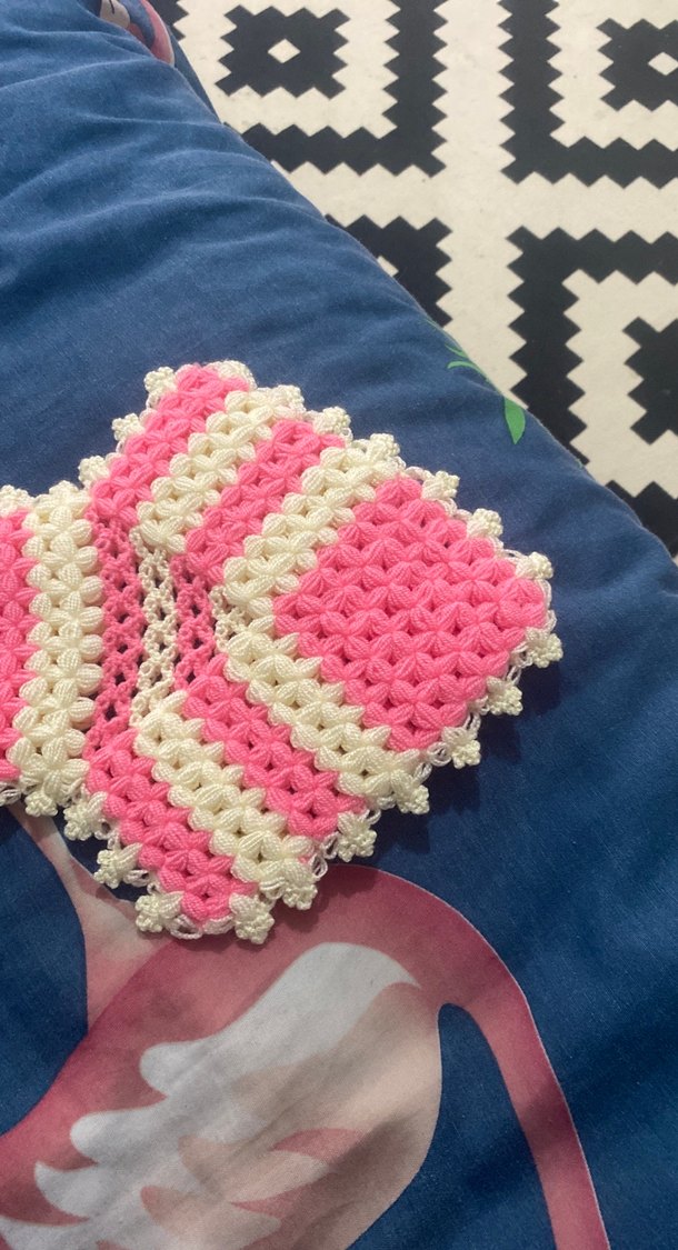 Pembe Beyaz Örgü Banyo Lifi - Görsel 2