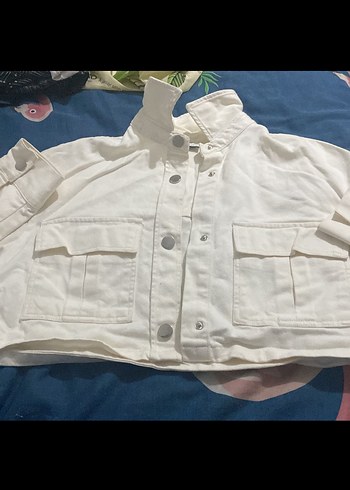 Kadın Beyaz Mini Kot Ceket - Görsel 6
