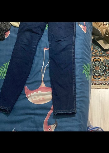 Düğmeli Koyu Mavi Kadın Denim Pantolon - Görsel 2