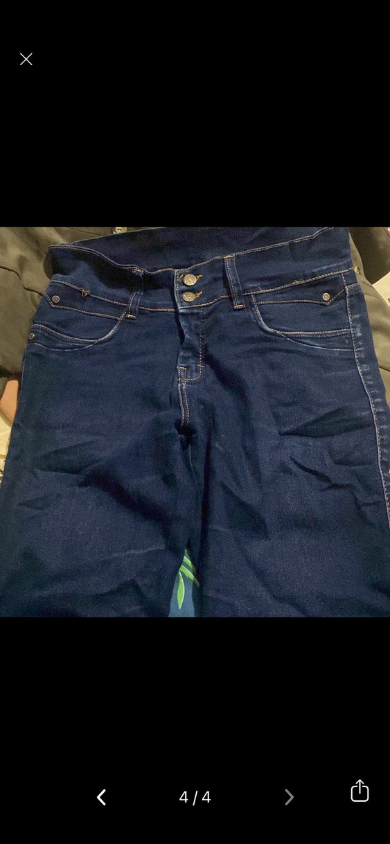 Düğmeli Koyu Mavi Kadın Denim Pantolon - Görsel 3