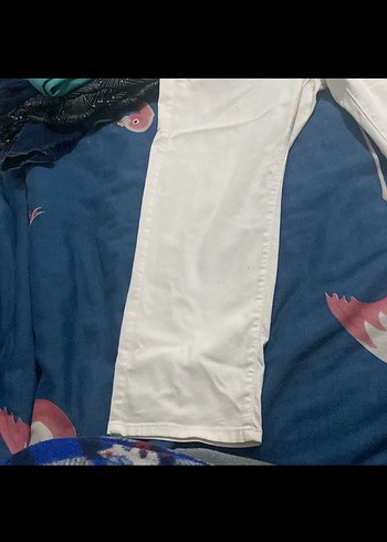 Beyaz Kemerli Kadın Pamuk Pantolon - Görsel 3