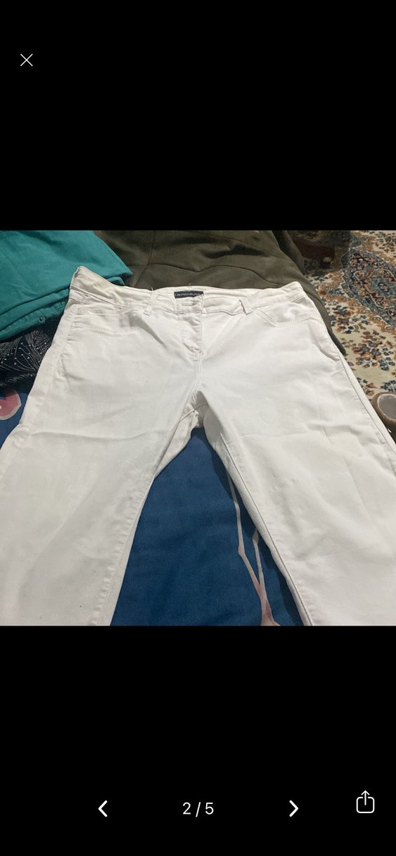 Beyaz Kemerli Kadın Pamuk Pantolon - Görsel 2