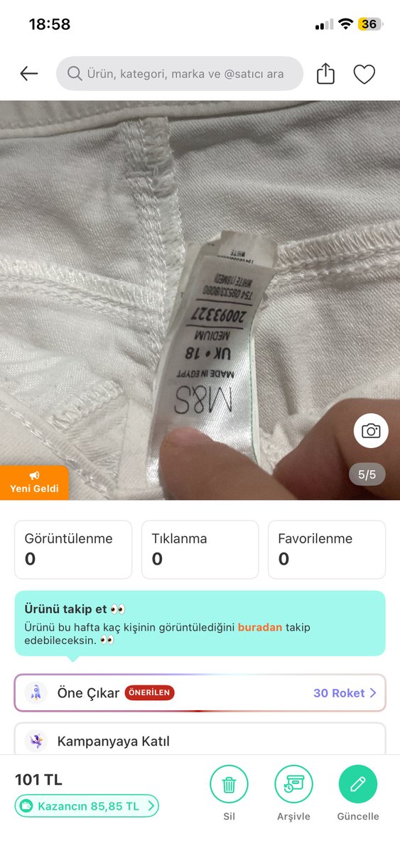 Beyaz Kemerli Kadın Pamuk Pantolon - Görsel 5