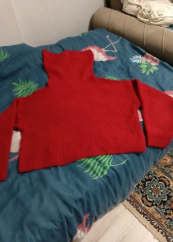 Kırmızı Balıkçı Yaka Triko Kadın Kazak - Görsel 6