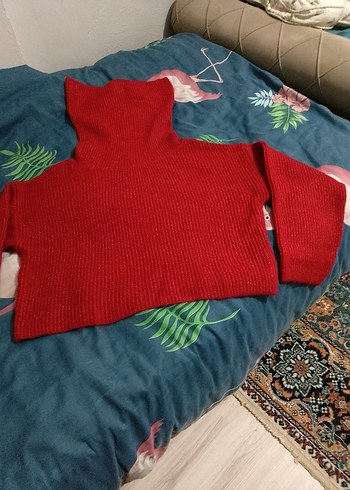 Kırmızı Balıkçı Yaka Triko Kadın Kazak - Görsel 5