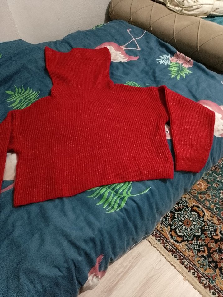 Kırmızı Balıkçı Yaka Triko Kadın Kazak - Görsel 5