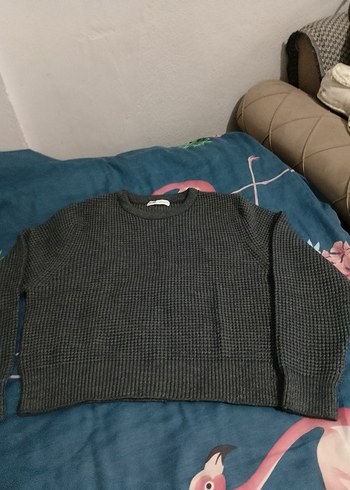 Gri Kadın Triko Bisiklet Yaka Kazak - Görsel 4