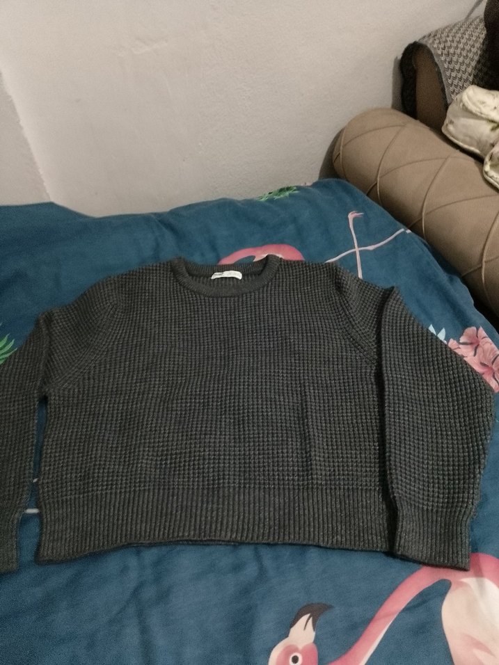 Gri Kadın Triko Bisiklet Yaka Kazak - Görsel 4