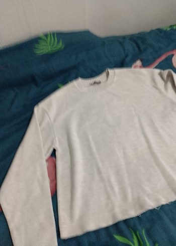 Pamuk Beyaz Uzun Kollu Salaş Kadın Kazak - Görsel 4