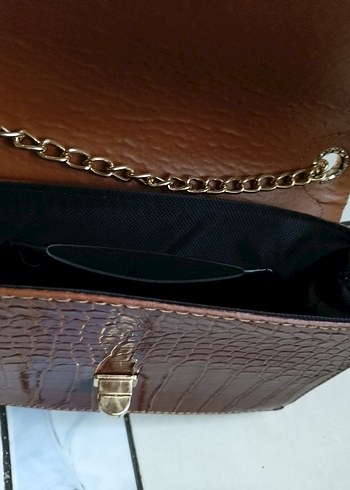 Kahverengi Yılan Derisi Desenli Deri Çanta - Görsel 5