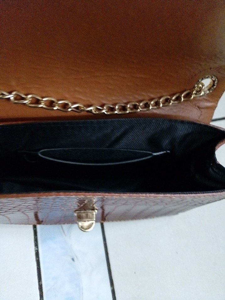 Kahverengi Yılan Derisi Desenli Deri Çanta - Görsel 4