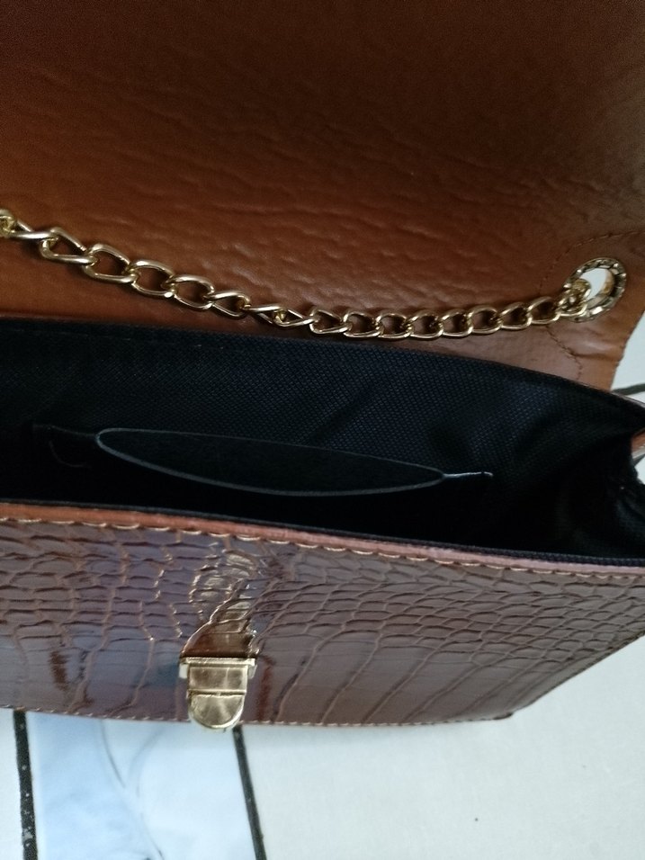 Kahverengi Yılan Derisi Desenli Deri Çanta - Görsel 5