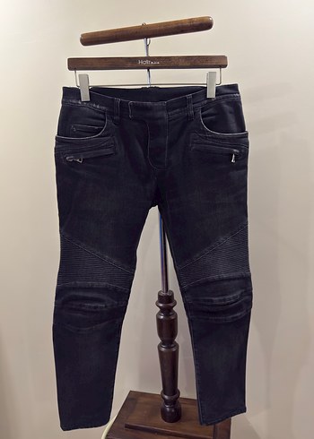 Balmain Siyah Kemerli Erkek Biker Denim Pantolon