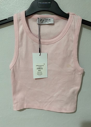Diğer Pembe V Yaka Kolsuz Crop Top