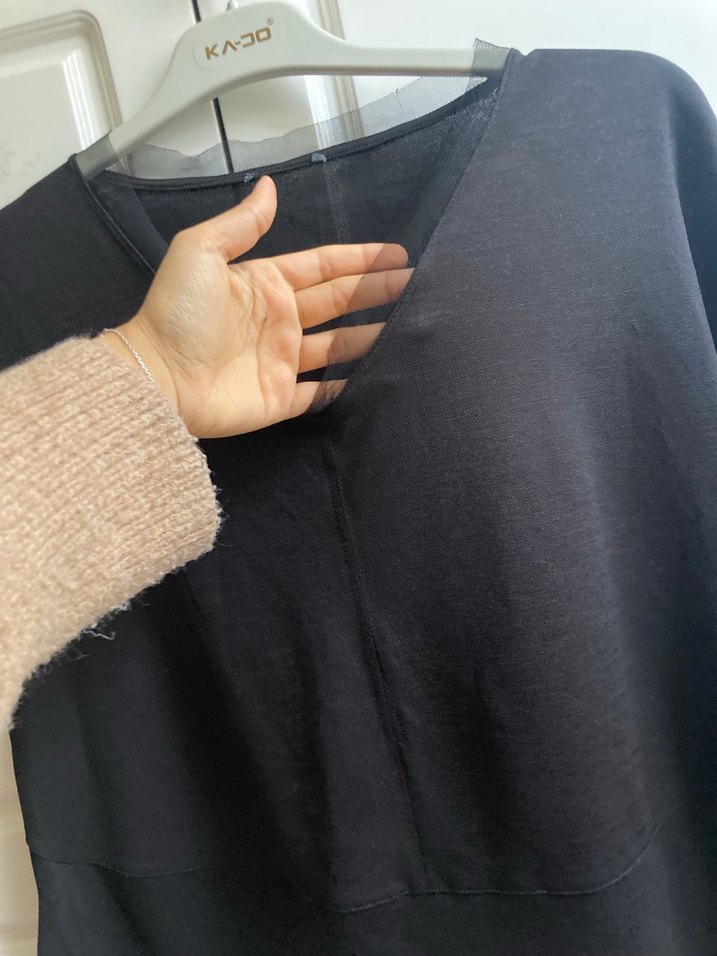 Siyah Keten Hamile Tişörtü, Kısa Kollu, Salaş - Görsel 2