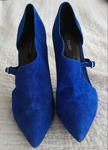 Zara saks mavi, süet, topuklu ayakkabı 