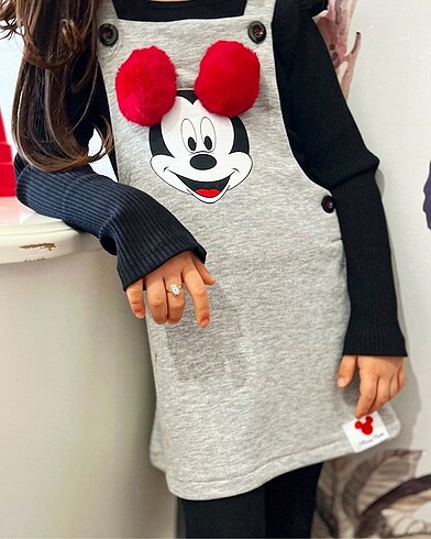 9-12 Ay Beden Mickey Mouse ponponlu jile elbise