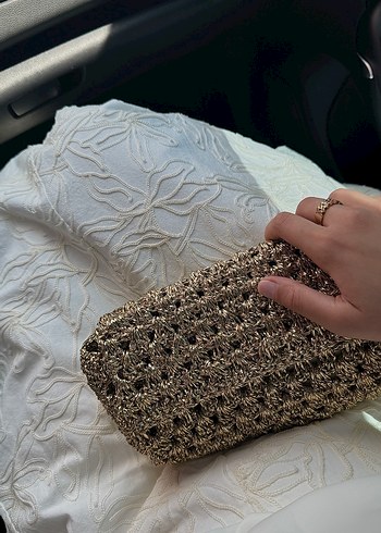 Beden altın Renk Örgü Kadın Altın Rengi Clutch Çanta