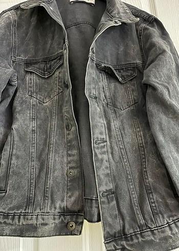 Gri Bol Kesim Denim Ceket - Görsel 2