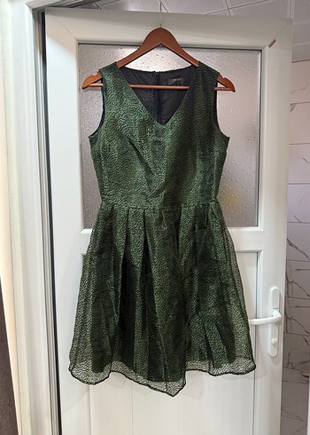 Parlak Yeşil Pilili Midi Abiye Elbise - Görsel 7