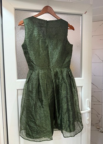 Parlak Yeşil Pilili Midi Abiye Elbise - Görsel 4