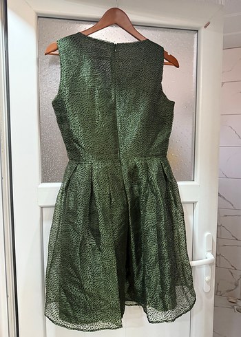 Parlak Yeşil Pilili Midi Abiye Elbise - Görsel 3