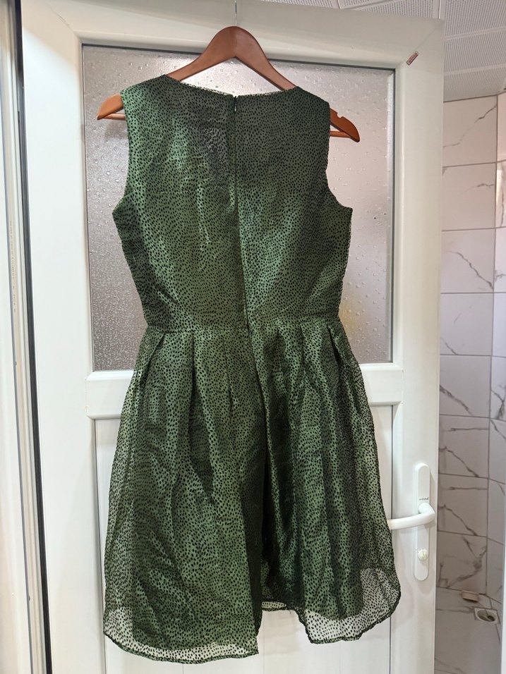 Parlak Yeşil Pilili Midi Abiye Elbise - Görsel 4