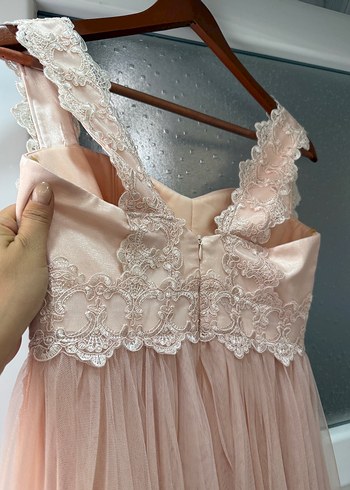 Dantel detaylı uzun pembe vintage elbise - Görsel 7