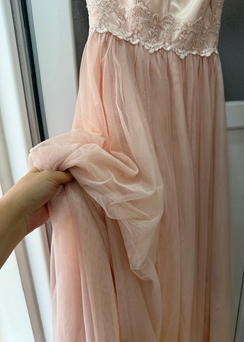 Dantel detaylı uzun pembe vintage elbise - Görsel 5