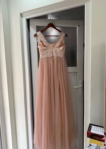 Dantel detaylı uzun pembe vintage elbise - Görsel 6