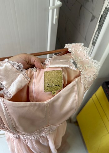 Dantel detaylı uzun pembe vintage elbise - Görsel 8