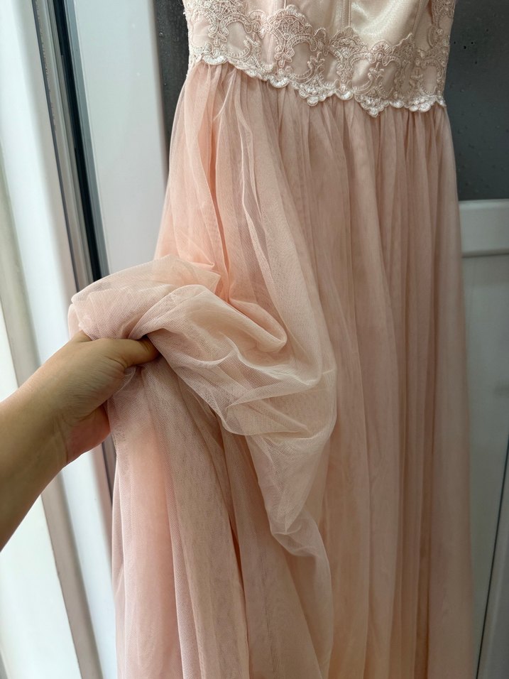 Dantel detaylı uzun pembe vintage elbise - Görsel 5