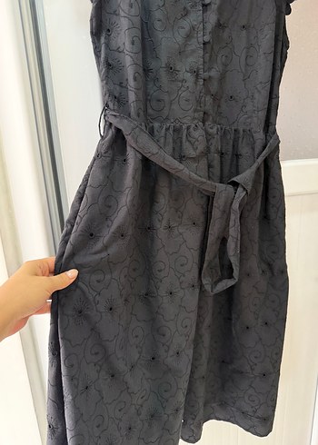 Kuş Gözü Detaylı Siyah Midi Elbise - Görsel 3