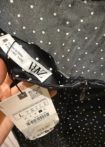 Zara Puantiye Desenli Siyah Uzun Askılı Elbise - Görsel 4