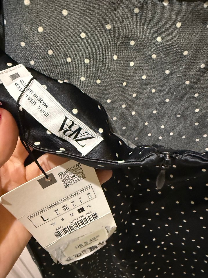 Zara Puantiye Desenli Siyah Uzun Askılı Elbise - Görsel 4