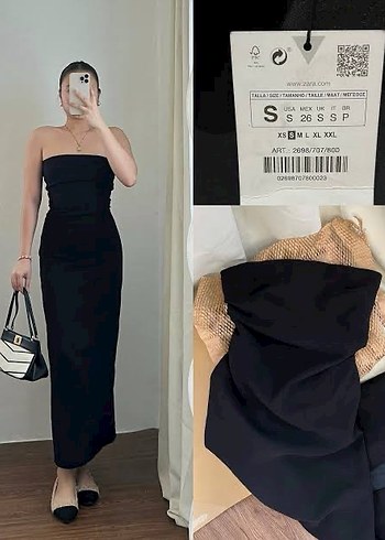 Zara Siyah Straplez Uzun Elbise - Görsel 3