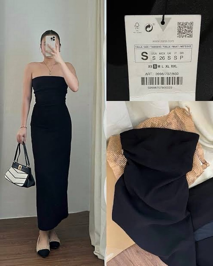 Zara Siyah Straplez Uzun Elbise - Görsel 3
