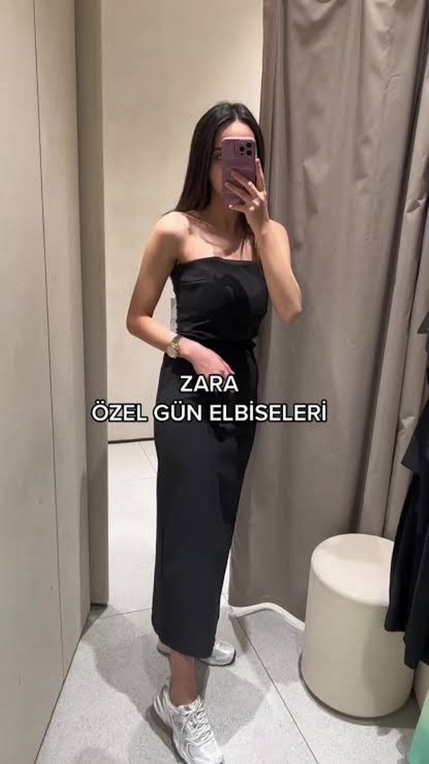 Zara Siyah Straplez Uzun Elbise - Görsel 2